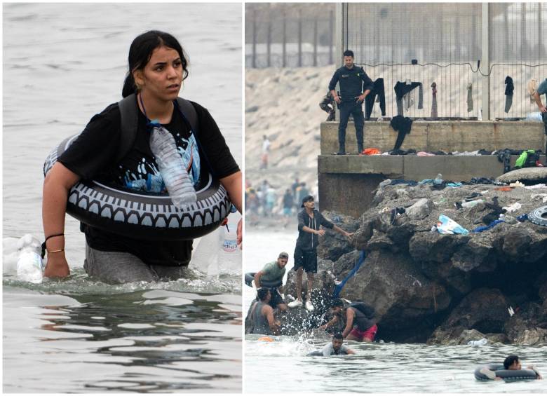 Las personas intentando ingresar al enclave español de Ceuta. FOTO: AFP