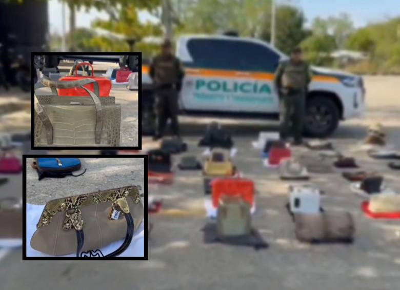 La Policía incautó 71 bolsos que estaban fabricados con pieles de animales silvestres. FOTO: Policía