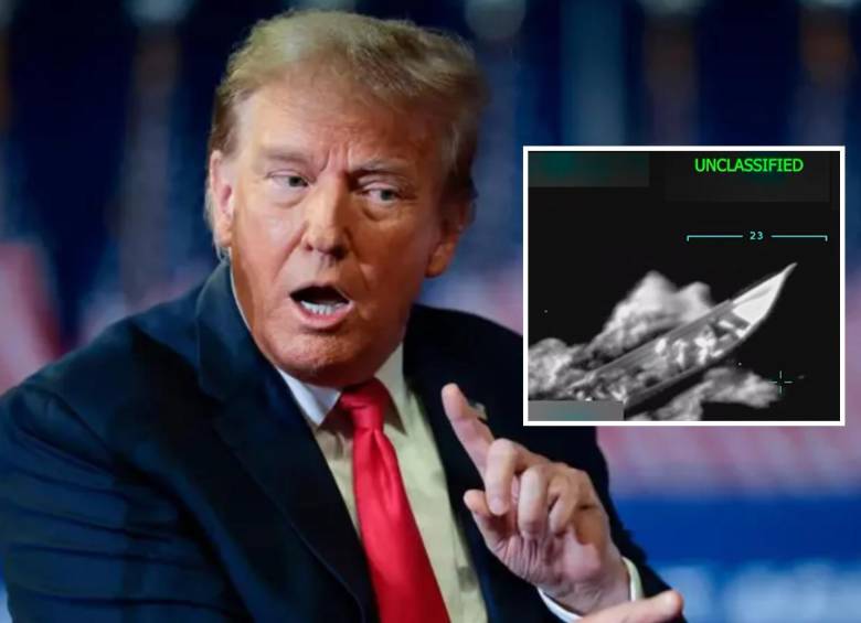 Donald Trump publicó un video de como habría sido el ataque al barco cargado presuntamente de droga y que salió de Venezuela. FOTO: Getty y captura video Truth Social
