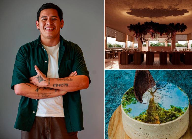 A la izquierda Jaime Rodríguez; a la derecha arriba, una imagen de lo que será Boro en Medellín y abajo un postre muy autóctono que sirve en Celele. FOTOS Manuel Saldarriaga y cortesía