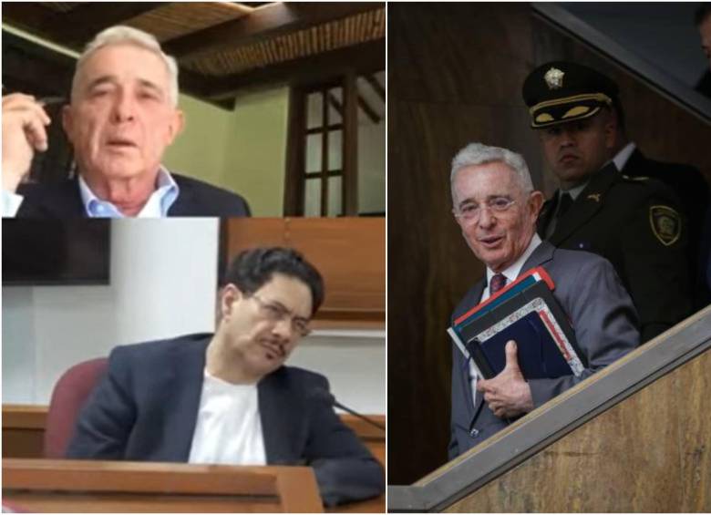 Álvaro Uribe e Iván Cepeda en medio de la audiencia. FOTO: CAPTURA VIDEO AUDIENCIA