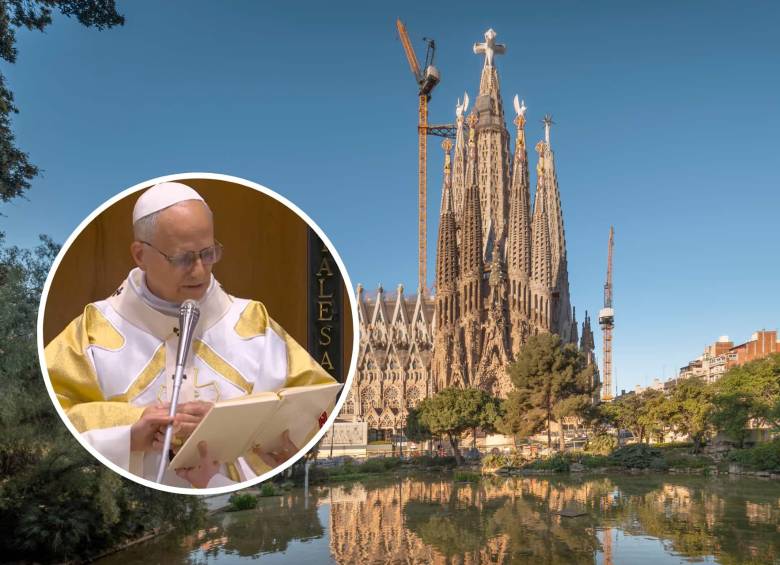 El papa León XIV llegó a la Sagrada Familia de Barcelona para bendecir la torre de Jesucristo, la más alta del templo. Foto: Vatican Media / redes sociales La Sagrada Familia