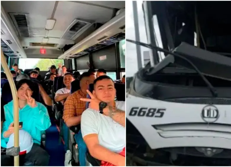 El bus siniestrado transportaba a un grupo de estudiantes de Ingeniería Civil de Armenia que visitaba las obras del túnel de La Línea. FOTOS: Cortesía y captura de video 