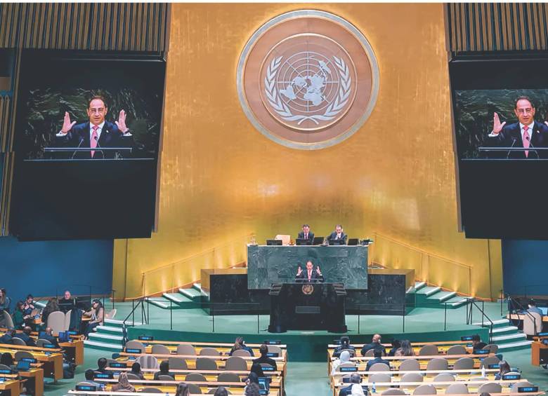 En representación de Abelardo de la Espriella, el vicepresidente José Manuel Restrepo habló en la asamblea general de la ONU. FOTO @CancilleriaCol