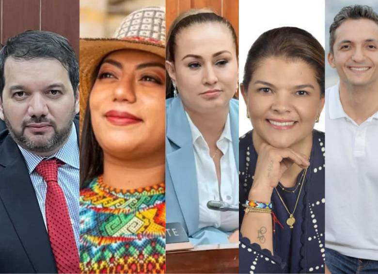 Julio Elías Echaguí, Martha Peralta, Berenice Bedoya, Liliana Bitar y Juan Pablo Gallo, los senadores mencionados en la demanda admitida por el Consejo de Estado. FOTOS: SENADO Y COLPRENSA.