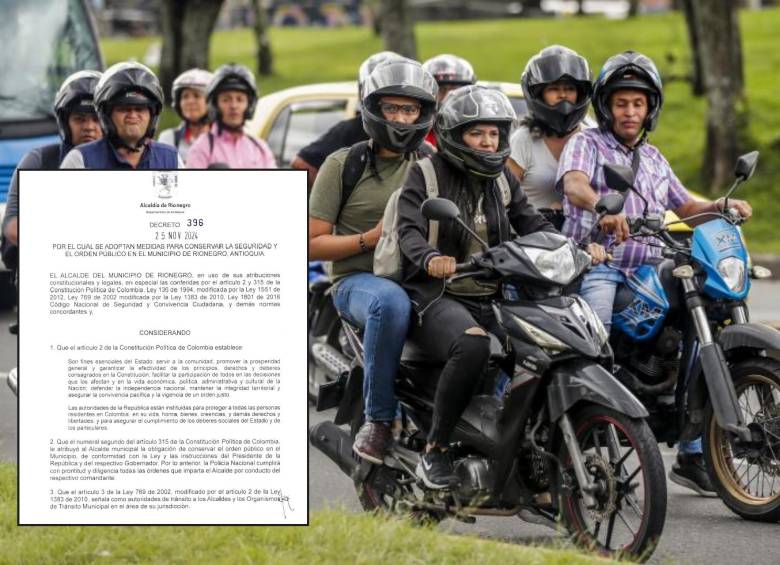 Imagen descriptiva de conductores de moto junto a sus parrilleros en Rionegro. Foto: Jaime Pérez Munévar