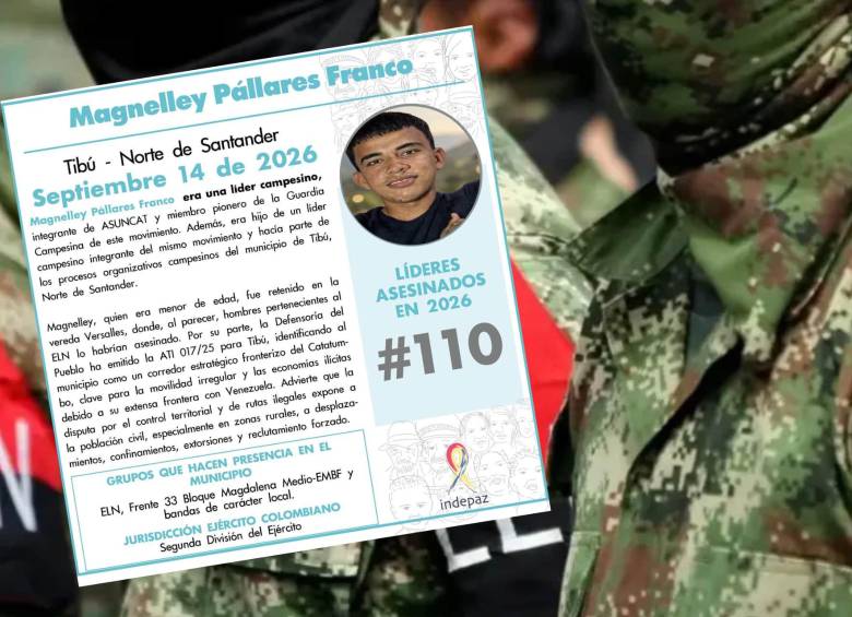 Vereda Versalles, zona rural de Tibú, Norte de Santander, donde fue asesinado Magnelley Pállares Franco. Foto: Indepaz / AFP