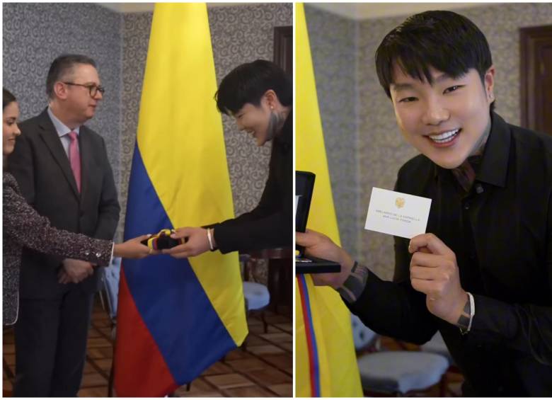 El creador de contenido surcoreano Zion Hwang obtuvo oficialmente una insignia que lo acredita como ciudadano colombiano de manos del Gobierno nacional. FOTO: Captura de video de redes sociales @zionhwang_