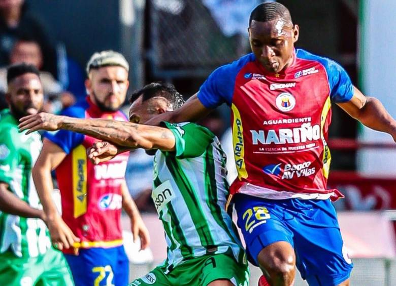 Deportivo Pasto en el partido por la fecha 2 de los cuadrangulares, grupo A, contra Atlético Nacional. FOTO: REDES SOCIALES DEPORTIVO PASTO