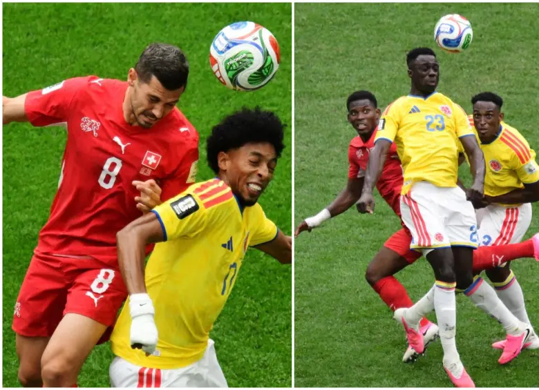 Los jugadores colombianos en el partido vs. Suiza. FOTO: AFP