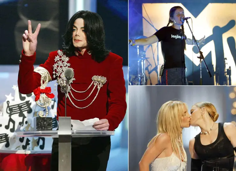 Michael Jackson, Aterciopelados y Madonna y Britney Spears en uno de los momentos icónicos de los Premios MTV. FOTOS Archivo EL COLOMBIANO