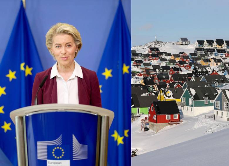 La presidenta de la Comisión Europea, Ursula von der Leyen, manifestó que la UE estará unida para responder a las amenazas de Trump y su deseo de apoderarse de Groenlandia. Fotos: Getty Images y Xinhua