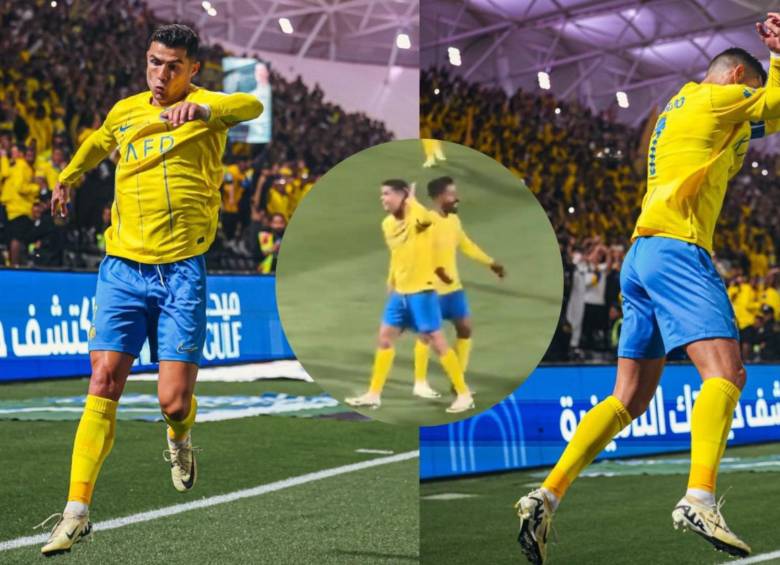 Cristiano Ronaldo celebrando su gol ante el Al-Shabab, en un nuevo partido de la Liga Árabe. FOTO: TWITTER @AlNassrFC Y CAPTURA VIDEO