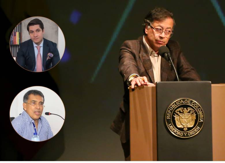 Conjueces: Arriba, Majer Abushihab, abajo, Jorge Iván Acuña Arrieta y el presidente Gustavo Petro. Foto: Colprensa, redes sociales y captura de video