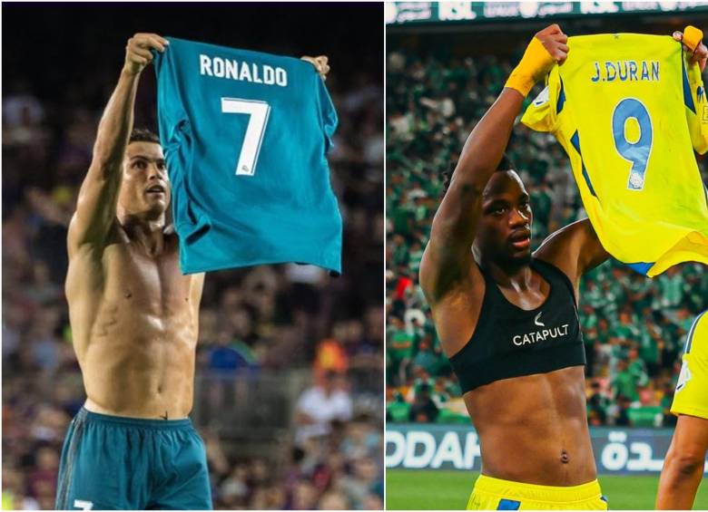 La celebración de CR7 con Real Madrid y la de Duran con Al-Nassr. FOTO: AL NASSR Y REDES SOCIALES