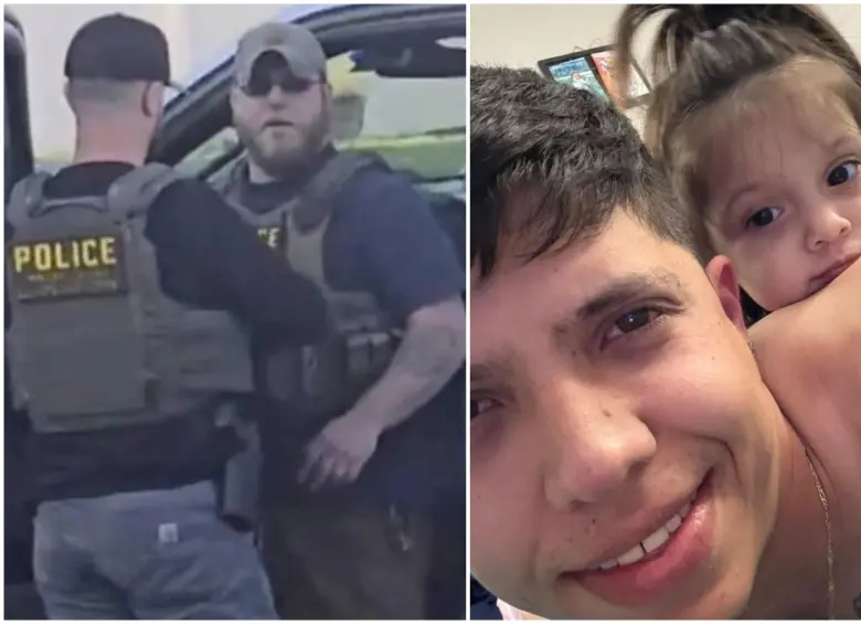 El agente del ICE señalado del asesinato de Johan Sebastián Durán Guerrero, de 25 años, es el uniformado con gorra y gafas oscuras. FOTO: Captura de video de redes sociales y cortesía