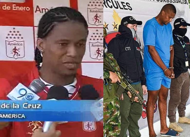 Cuando Rolan de la Cruz fue presentado en América de Cali y después capturado. FOTO: FUERZAS MILITARES Y CTI
