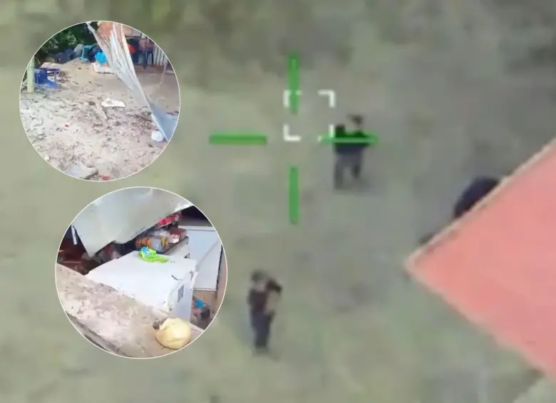 Hombres de las disidencias acampan en las escuelas, las cuales han sufrido algunos deterioros por los explosivos. Foto: Captura videos Caracol Radio