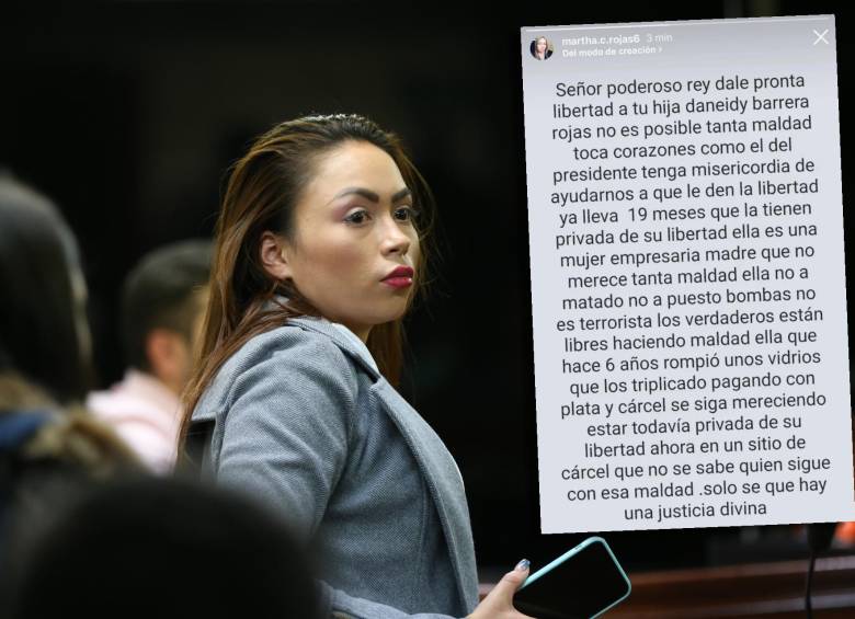 La mujer publicó un mensaje en redes sociales en el que pidió la libertad de su hija y cuestionó su traslado al Complejo Carcelario de Ibagué. FOTO Colprensa-redes sociales