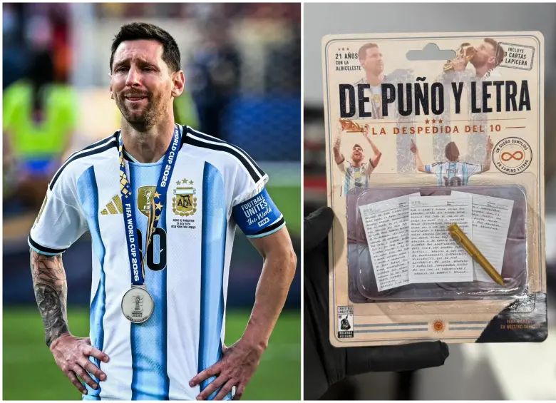 Lionel Messi tras perder la final ante España en el Mundial de 2026 y el juguete a escala de la carta. FOTO: Getty y redes sociales y página web de @ieie_milonga