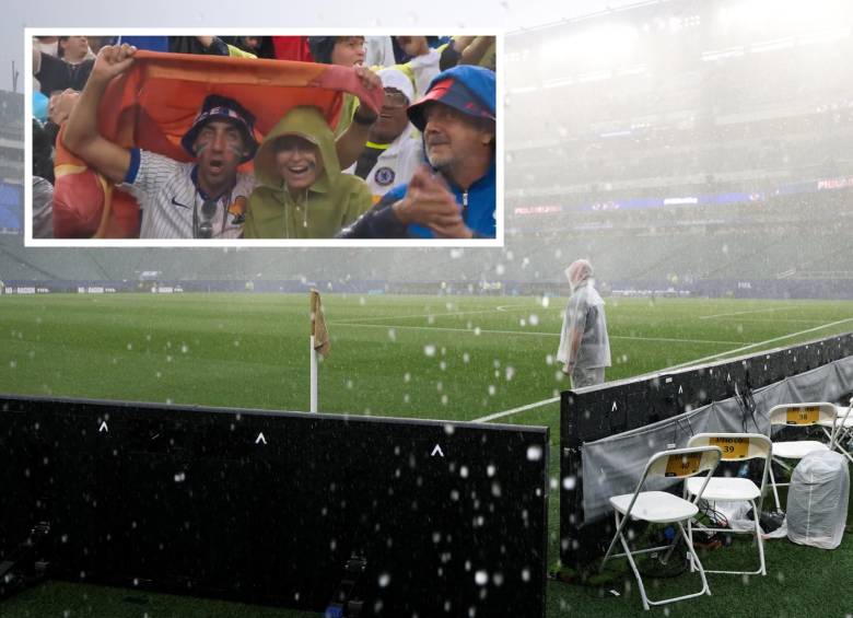 Al finalizar el primer tiempo, el partido fue suspendido debido a las complicadas condiciones meteorológicas en el estado de Pensilvania. Autoridades de la Fifa y comisiones arbitrales estudian si el partido se podrá reanudar. FOTO: AFP y captura de video de redes sociales @Dsports
