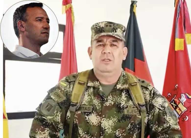 El ministro de Defensa Pedro Sánchez y el general Miguel Huertas, vinculado a grupos ilegales. Foto: captura de video y Colprensa