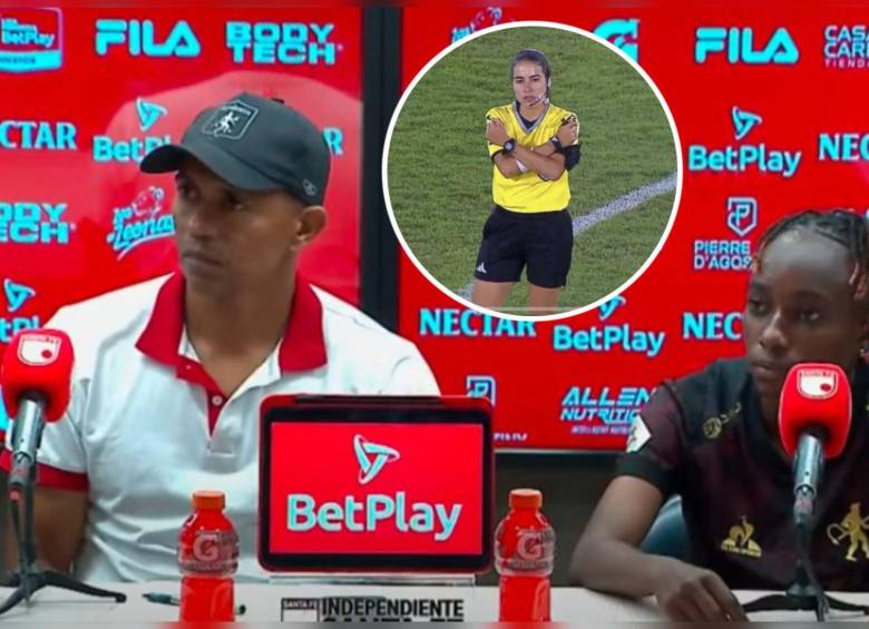 La jueza central tuvo que activar el protocolo antirracismo establecido por la Fifa. El entrenador Carlos Hernández y la jugadora Nayeli Chará explicaron lo sucedido en rueda de prensa. Fotos: Captura de video Dimayor 