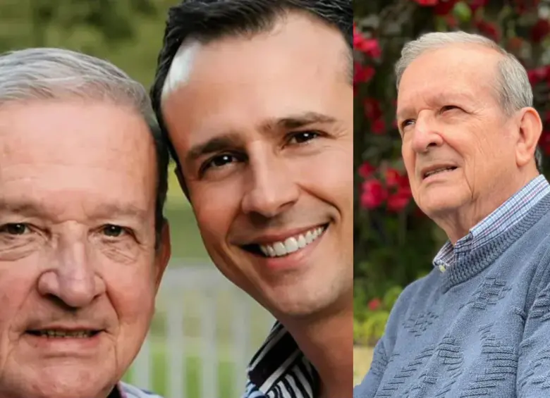 Darío Patiño Rivera, de 78 años, junto a su hijo, el periodista José Fernando Patiño. El hombre falleció tras permanecer atrapado entre los escombros luego del terremoto. Foto: redes sociales @josefdopatino