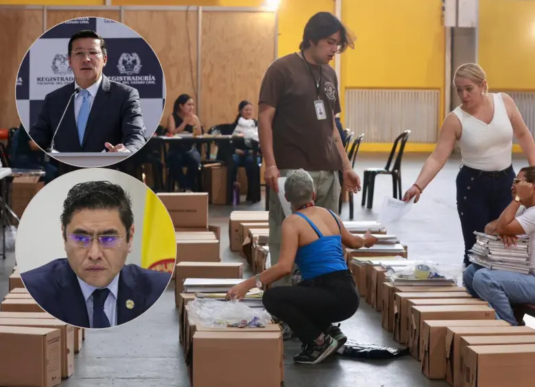 Proceso de escrutinio en todo el país. En la foto, arriba: Hernán Penagos, registrador Nacional; abajo: Cristian Quiroz, presidente del CNE FOTO Colprensa