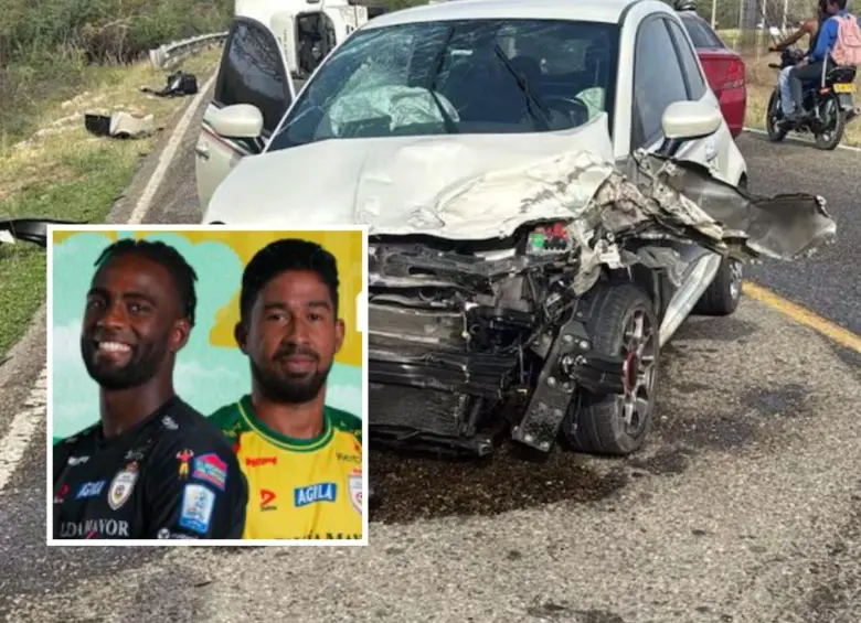 Christian Marrugo y Carlos Mosquera sufrieron un accidente de tránsito mientras iban a entrenar con el Real Cartagena. Ambos salieron ilesos del siniestro. Fotos: Real Cartagena y redes sociales