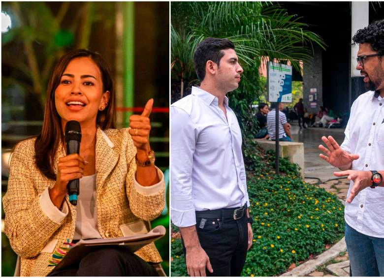 Paulina Aguinaga, candidata a la Alcaldía de Medellín, y Esteban Restrepo, candidato la Gobernación de Antioquia en Candidatos en la Redacción. FOTOS: Esneyder Gutiérrez y Carlos Velásquez