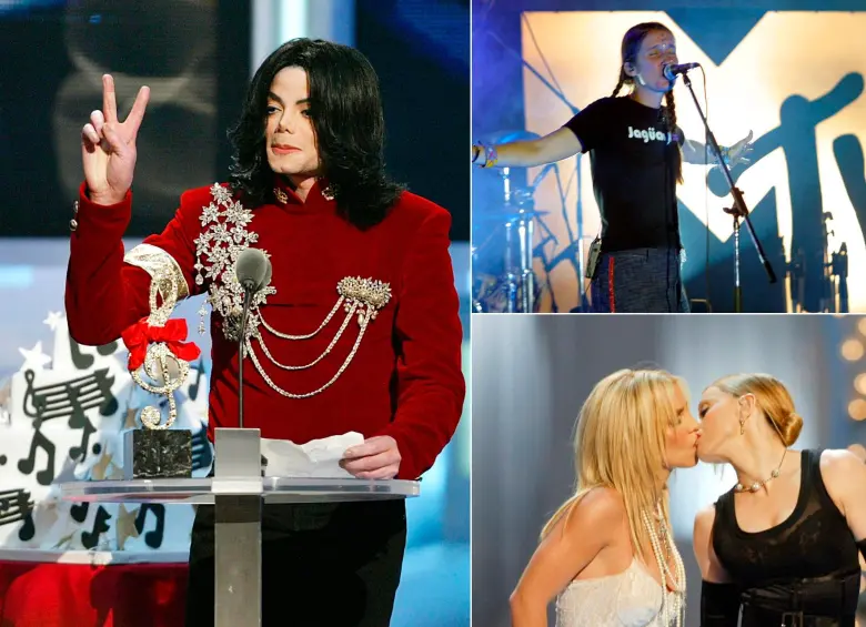 Michael Jackson, Aterciopelados y Madonna y Britney Spears en uno de los momentos icónicos de los Premios MTV. FOTOS Archivo EL COLOMBIANO