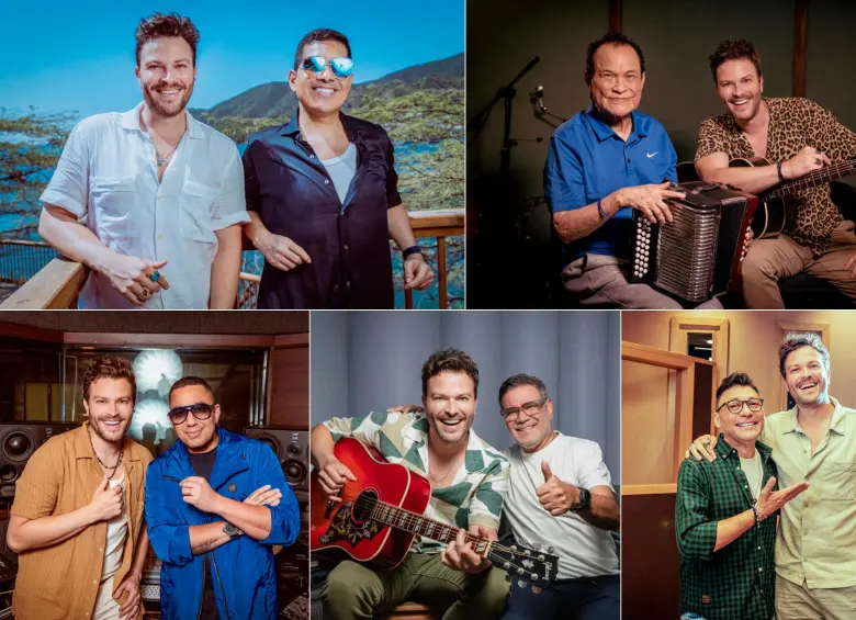 De arriba a abajo: de izquierda a derecha, Gusi con Peter Manjarrés, Alfredo Gutiérrez, Pipe Peláez, Iván Villazón y Jean Carlos Centeno. FOTOS Cortesía Frankie Jazz