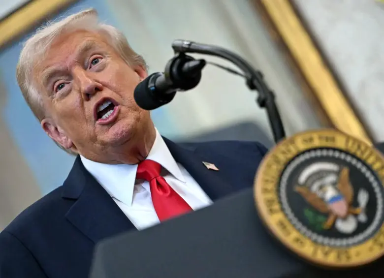 El presidente de Estados Unidos, Donald Trump, en un anuncio desde la Oficina Oval de la Casa Blanca. FOTO: AFP