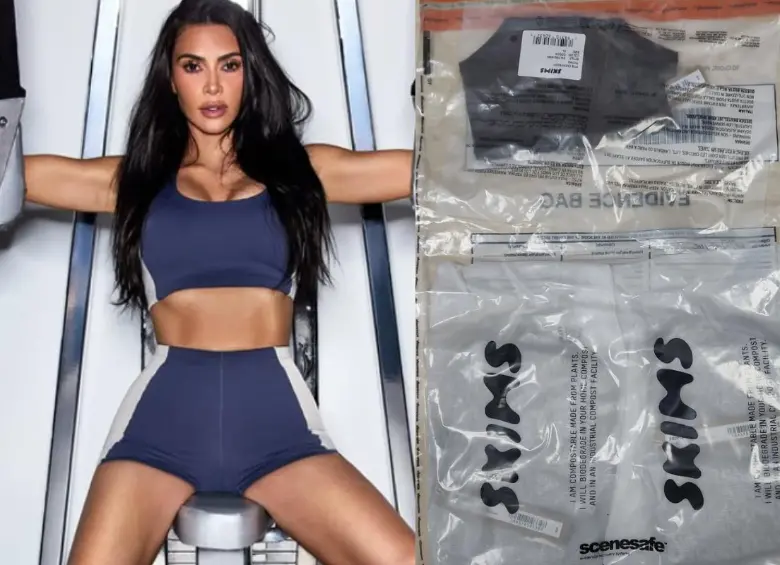 El cargamento de ropa de la marca Skims fue utilizado para ocultar cocaína valuada en cerca de 10 millones de dólares, según las autoridades del Reino Unido. FOTO: Kim Kardashian vía Instagram, Agencia Nacional contra el Crimen. 