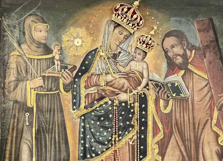 Lienzo de Nuestra Señora del Rosario de Chiquinquirá en la Basílica Menor de La Estrella, Antioquia. Foto: Cortesía