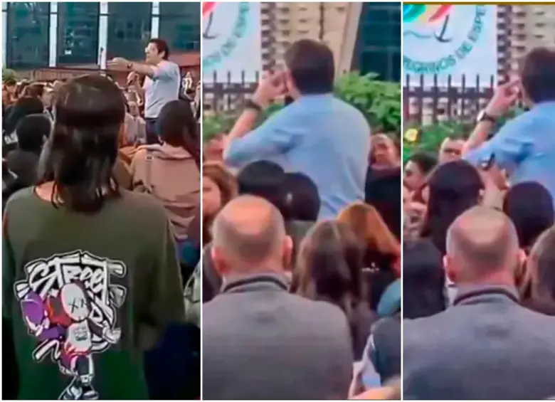 Momento en el que el menor de edad dispara contra el senador y precandidato presidencial Miguel Uribe Turbay en el barrio Modelia, de Bogotá. FOTO: Capturas de video