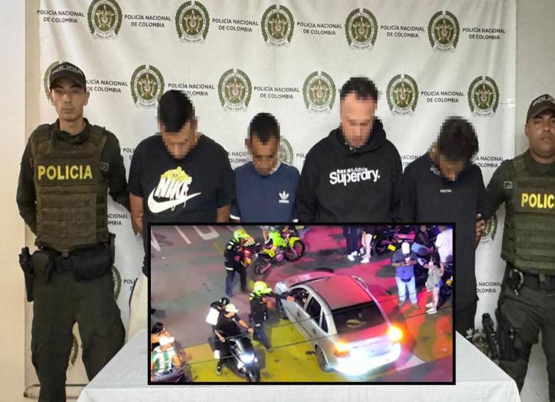 Adelante, una de las capturas realizadas por la Policía. Atrás, los señalados de conformar la banda delincuencial. FOTO: Cortesía