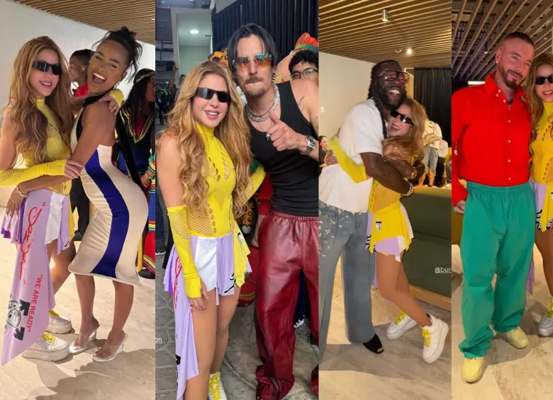 Fotografías compartidas por Shakira en sus historias de Instagram junto a Tyla, Danny Ocean, Burna Boy y J Balvin (de izquierda a derecha respectivamente) tras la inauguración del Mundial 2026. Foto: @shakira 