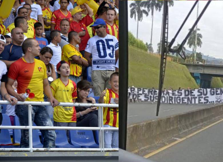 Hinchas del Deportivo Pereira se tomaron la ciudad exigiendo la salida de sus directivos. Fotos: Colprensa y @Frandeportes_