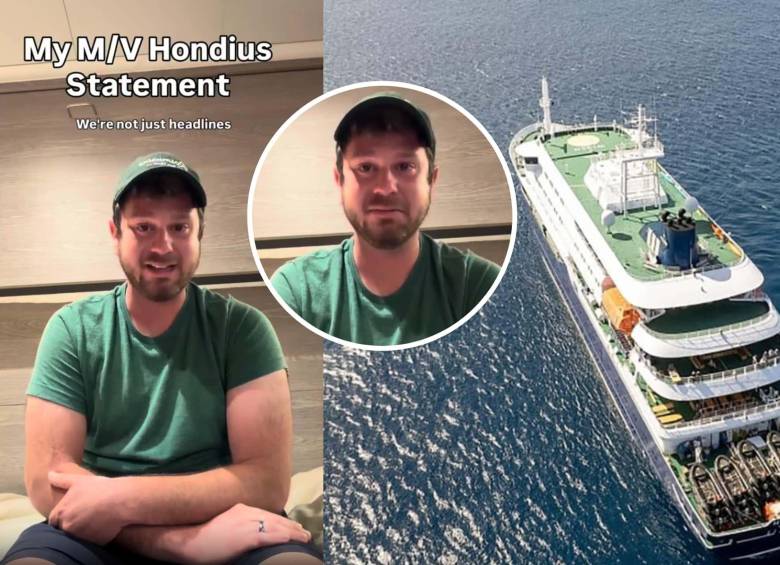 Jake Rosmarin ha relatado la angustia e incertidumbre que vive abordo del crucero MV Hondius, en medio de la emergencia sanitaria por hantavirus. Foto: AFP / redes sociales Jake Rosmarin