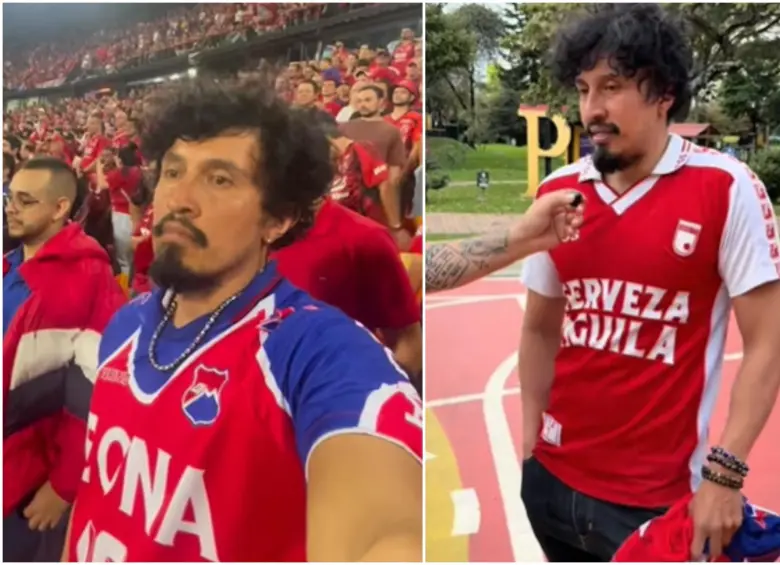 El hincha de Santa Fe infiltrado en el Atanasio para ver la final del fútbol colombiano. FOTO: CAPTURA VIDEO REDES SOCIALES @Sudamerican.gol y @deibby.saenz