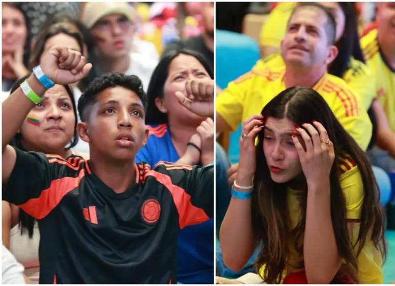 Los hinchas de Colombia, nerviosos viendo partidos en la Fan Zone en Medellín. FOTO: Manuel Saldarriaga