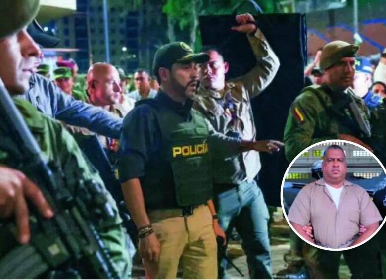 El presidente durante el operativo policial en Cali. Abajo, “Araña” en su acto de extradición. Foto: Alcaldía de Cali/Captura de video.