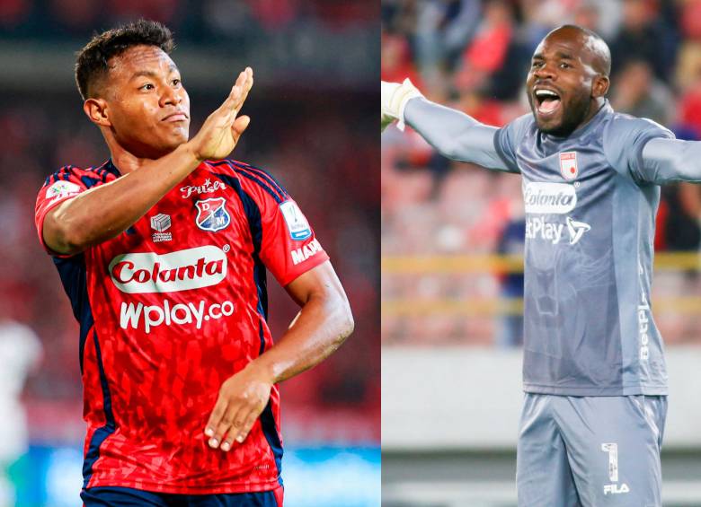 El futbolista Léider Berrío, ahora en el DIM, le anotó goles a Mosquera Marmolejo, antes en el DIM, en las últimas finales de Liga que disputaron. FOTOS: CAMILO SUÁREZ Y GETTY