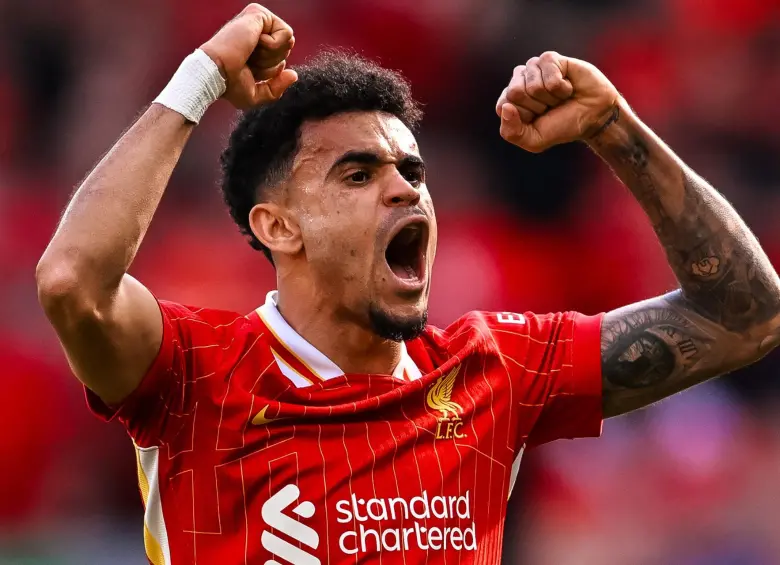 Luis Díaz celebrando su más reciente gol con Liverpool. FOTO: REDES SOCIALES LIVERPOOL