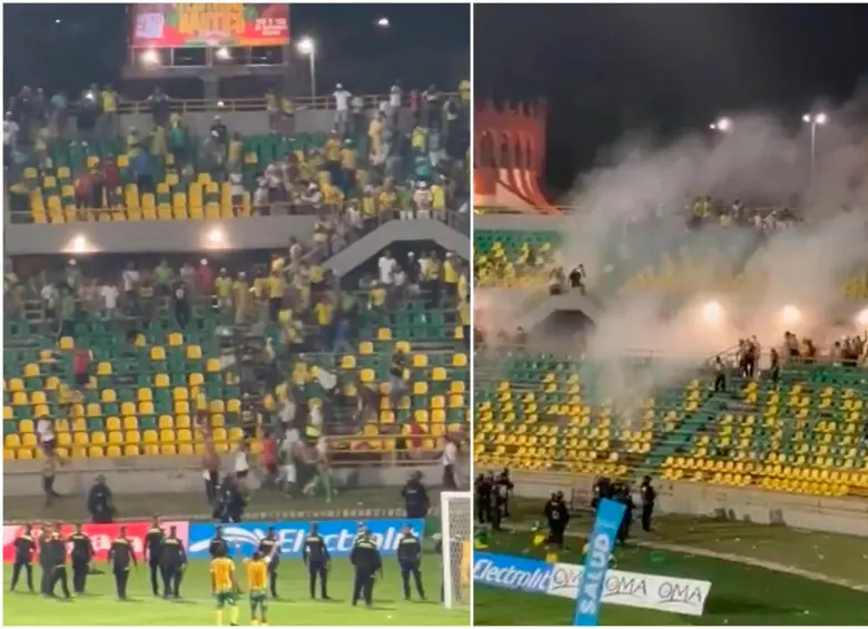Los hechos violentos se originaron en la tribuna sur del estadio Jaime Morón. FOTOS: Capturas de video