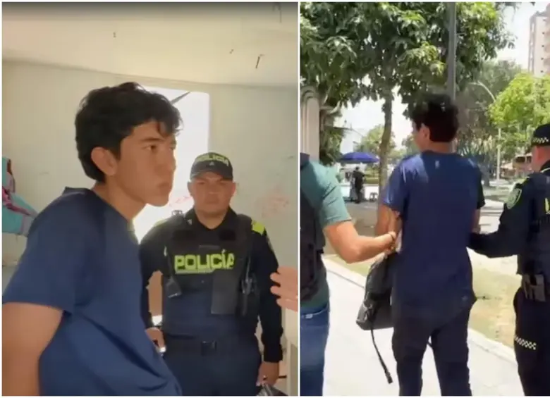 Juan José Camacho, un joven de 21 años, cuando fue capturado por las autoridades. FOTO: Captura video Policía Metropolitana de Bucaramanga