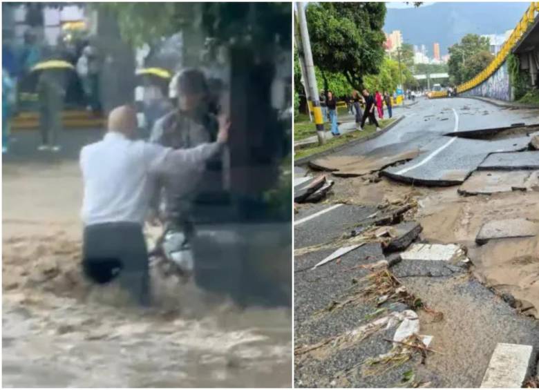 Algunas de las inundaciones y daños por las lluvias en Medellín. FOTO: Cortesía redes sociales y El Colombiano