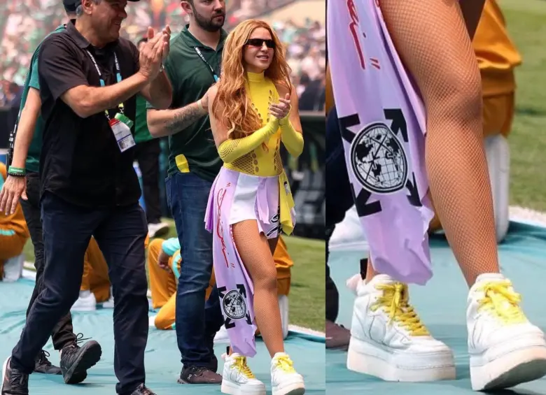 Los tenis de plataforma utilizados por Shakira durante la inauguración del Mundial 2026. Foto: redes sociales